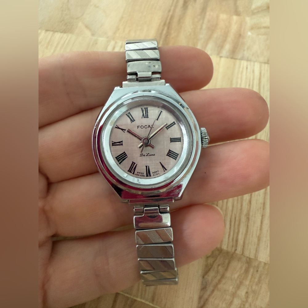 Vintage Focal De Luxe ladies silver tone mechanical dress watch